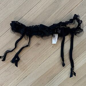 Brand New Victoria's Secret Black Mesh Garter Belt - M/L